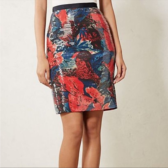 ANTHROPOLOGIE Sugar Fleur Sequin Pencil Skirt - Picture 2 of 9